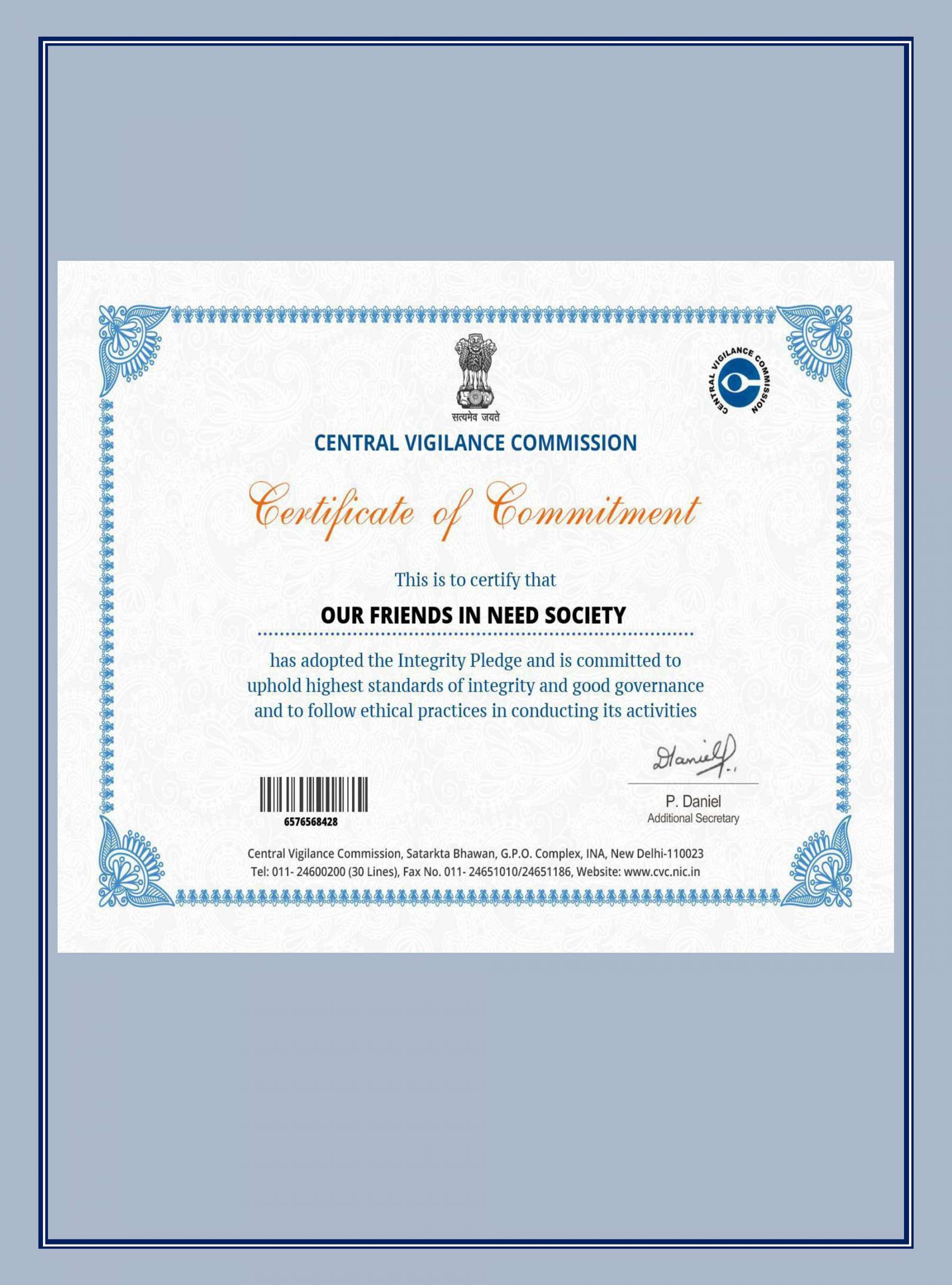 Certificate of Commitment